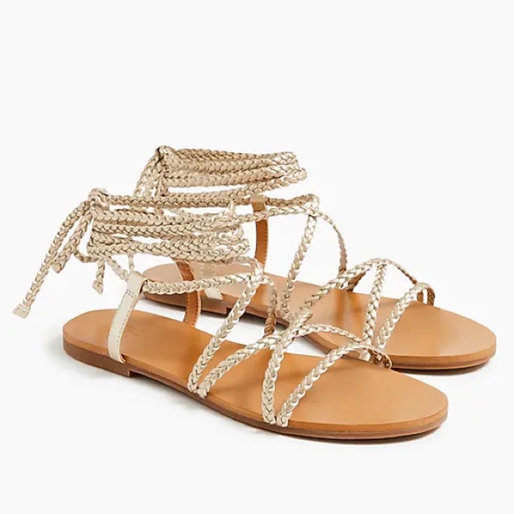 NIB J Crew Braided Lace-up Sandals - Metallic Gold - Size 8
